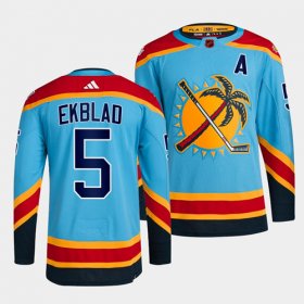 Wholesale Cheap Men\'s Florida Panthers #5 Aaron Ekblad Blue 2022 Reverse Retro Stitched Jersey