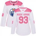 Wholesale Cheap Adidas Oilers #93 Ryan Nugent-Hopkins White/Pink Authentic Fashion Women's Stitched NHL Jersey