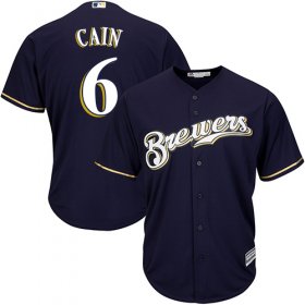 Wholesale Cheap Brewers #6 Lorenzo Cain Navy blue Cool Base Stitched Youth MLB Jersey