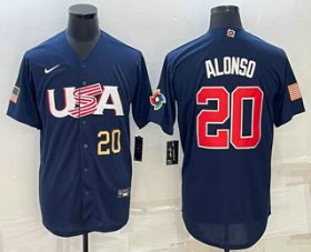 Cheap Men\'s USA Baseball #20 Pete Alonso Number 2023 Navy World Baseball Classic Stitched Jerseys