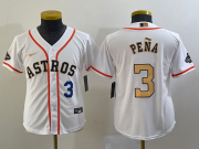 Cheap Youth Houston Astros #3 Jeremy Pena Number 2023 White Gold World Serise Champions Patch Cool Base Stitched Jersey1