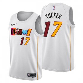 Wholesale Cheap Men\'s Miami Heat #17 P.J. Tucker 2022-23 White City Edition Stitched Jersey