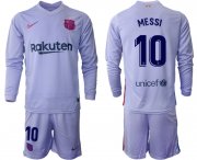 Wholesale Cheap Men 2021-2022 Club Barcelona Second away purple Long Sleeve 10 Soccer Jersey