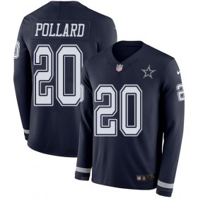 Wholesale Cheap Men\'s Cowboys #20 Tony Pollard Navy Blue Team Color Men\'s Stitched NFL Limited Therma Long Sleeve Jersey
