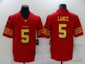 Wholesale Cheap Men\'s San Francisco 49ers #5 Trey Lance Red Gold 2021 Vapor Untouchable Stitched NFL Nike Limited Jersey