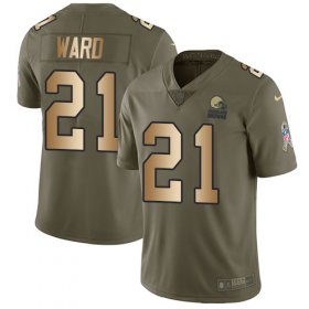 Wholesale Cheap Nike Browns #21 Denzel Ward Olive/Gold Youth Stitched NFL Limited 2017 Salute to Service Jersey