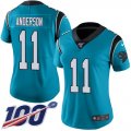 Wholesale Cheap Nike Panthers #11 Robby Anderson Blue Women's Stitched NFL Limited Rush 100th Season Jersey