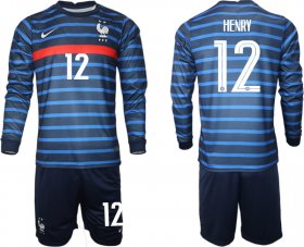 Wholesale Cheap Men 2021 European Cup France home blue Long sleeve 12 Soccer Jersey