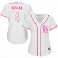 Wholesale Cheap Cardinals #4 Yadier Molina White/Pink Fashion Women's Stitched MLB Jersey