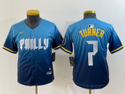 Cheap Youth Philadelphia Phillies #7 Trea Turner Blue 2024 City Connect Limited Stitched Jersey