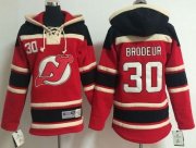 Wholesale Cheap Devils #30 Martin Brodeur Red Sawyer Hooded Sweatshirt Stitched Youth NHL Jersey