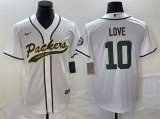 Wholesale Cheap Men's Green Bay Packers #10 Jordan Love White Cool Base Stitched Baseball Jersey