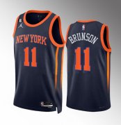 Wholesale Cheap Men's New Yok Knicks #11 Jalen Brunson Navy Statement Edition With NO.6 Patch Stitched Basketball Jersey