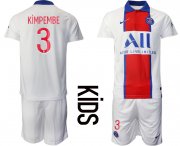 Wholesale Cheap Youth 2020-2021 club Paris St German away 3 white Soccer Jerseys