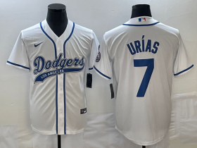Wholesale Cheap Men\'s Los Angeles Dodgers #7 Julio Urias White With Patch Cool Base Stitched Baseball Jersey1