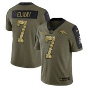 Wholesale Cheap Men's Olive Denver Broncos #7 John Elway 2021 Camo Salute To Service Limited Stitched Jersey