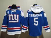 Wholesale Men's New York Giants #5 Kayvon Thibodeaux Blue Lace-Up Pullover Hoodie