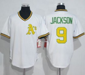 Wholesale Cheap Mitchell And Ness Athletics #9 Reggie Jackson White Throwback Stitched MLB Jersey
