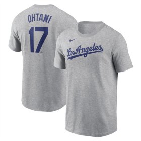 Cheap Men\'s Los Angeles Dodgers #17 Shohei Ohtani Gray 2024 Fuse Name & Number T-Shirt