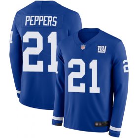 Wholesale Cheap Nike Giants #21 Jabrill Peppers Royal Blue Team Color Men\'s Stitched NFL Limited Therma Long Sleeve Jersey