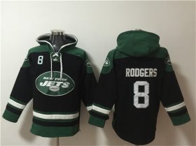 Wholesale Cheap Men\'s New York Jets #8 Aaron Rodgers Black Ageless Must-Have Lace-Up Pullover Hoodie