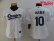 Wholesale Cheap Women Los Angeles Dodgers 10 Turner White Game 2021 Nike MLB Jersey