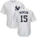 Wholesale Cheap Yankees #15 Thurman Munson White Strip Team Logo Fashion Stitched MLB Jersey