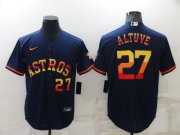 Wholesale Cheap Men's Houston Astros #27 Jose Altuve Number Navy Blue Rainbow Stitched MLB Cool Base Nike Jersey