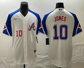 Cheap Mens Atlanta Braves #10 Chipper Jones Number White 2023 City Connect Cool Base Stitched Jersey
