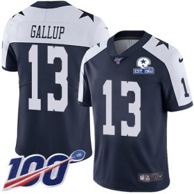 Wholesale Cheap Nike Cowboys #13 Michael Gallup Navy Blue Thanksgiving Men\'s Stitched With Established In 1960 Patch NFL 100th Season Vapor Untouchable Limited Throwback Jersey