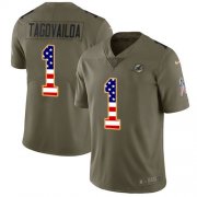 Wholesale Cheap Nike Dolphins #1 Tua Tagovailoa Olive/USA Flag Men's Stitched NFL Limited 2017 Salute To Service Jersey