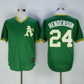 Wholesale Cheap Mitchell And Ness Athletics #24 Rickey Henderson Green Throwback Stitched MLB Jersey