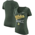 Wholesale Cheap Oakland Athletics Nike Women's Practice 1.7 Tri-Blend V-Neck T-Shirt Heathered Green