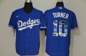 Wholesale Cheap Men\'s Los Angeles Dodgers #10 Justin Turner Blue Unforgettable Moment Stitched Fashion MLB Cool Base Nike Jersey