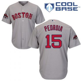 Wholesale Cheap Red Sox #15 Dustin Pedroia Grey New Cool Base 2018 World Series Stitched MLB Jersey