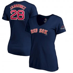Wholesale Cheap Boston Red Sox #28 J.D. Martinez Majestic Women\'s 2019 Gold Program Name & Number V-Neck T-Shirt Navy