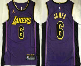 Cheap Men\'s Los Angeles Lakers #6 LeBron James Purple 2022 Jordan AU Stitched Jersey