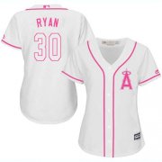 Wholesale Cheap Angels #30 Nolan Ryan White/Pink Fashion Women's Stitched MLB Jersey