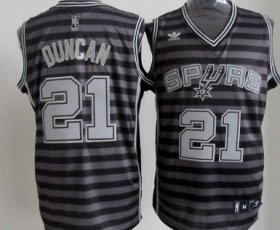 Wholesale Cheap San Antonio Spurs #21 Tim Duncan Gray With Black Pinstripe Jersey