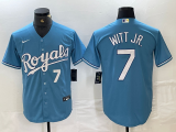 Cheap Men's Kansas City Royals #7 Bobby Witt Jr Number Light Blue Cool Base Stitched Jerseys