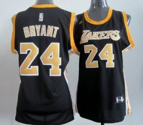 Wholesale Cheap Los Angeles Lakers #24 Kobe Bryant Black With Gold Womens Jersey