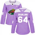 Wholesale Cheap Adidas Wild #64 Mikael Granlund Purple Authentic Fights Cancer Women's Stitched NHL Jersey