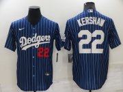 Wholesale Cheap Men's Los Angeles Dodgers #22 Clayton Kershaw Navy Blue Pinstripe Stitched MLB Cool Base Nike Jersey