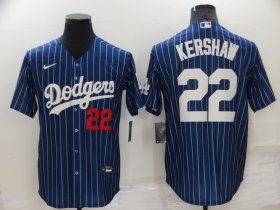 Wholesale Cheap Men\'s Los Angeles Dodgers #22 Clayton Kershaw Navy Blue Pinstripe Stitched MLB Cool Base Nike Jersey