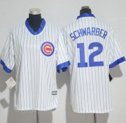 Wholesale Cheap Cubs #12 Kyle Schwarber White(Blue Strip) Cooperstown Women's Stitched MLB Jersey