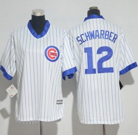 Wholesale Cheap Cubs #12 Kyle Schwarber White(Blue Strip) Cooperstown Women\'s Stitched MLB Jersey