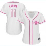 Wholesale Cheap Reds #11 Barry Larkin White/Pink Fashion Women's Stitched MLB Jersey