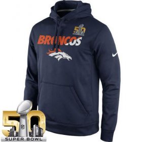 Wholesale Cheap Men\'s Denver Broncos Nike Navy Super Bowl 50 Kick Off Staff Performance Pullover Hoodie