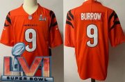 Wholesale Cheap Youth Cincinnati Bengals #9 Joe Burrow Limited Orange 2022 Super Bowl LVI Bound Vapor Jersey