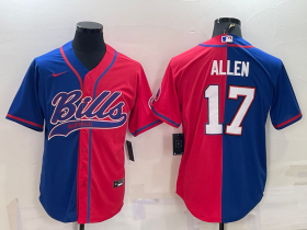 Wholesale Cheap Men\'s Buffalo Bills #17 Josh Allen Royal Red Split With Patch Cool Base Stitched Baseball Jersey